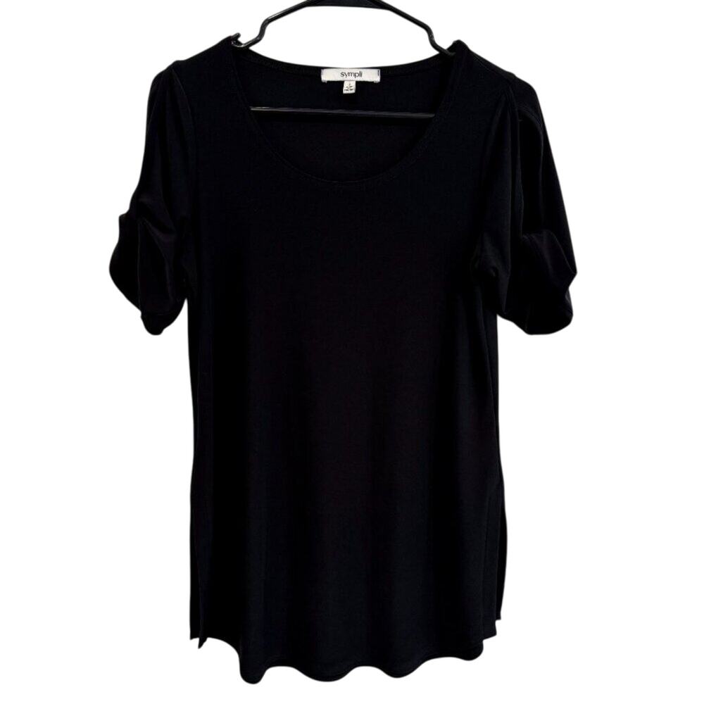 Sympli Canada 2 Lagenlook Black Solid Cold Shoulder Tunic Top